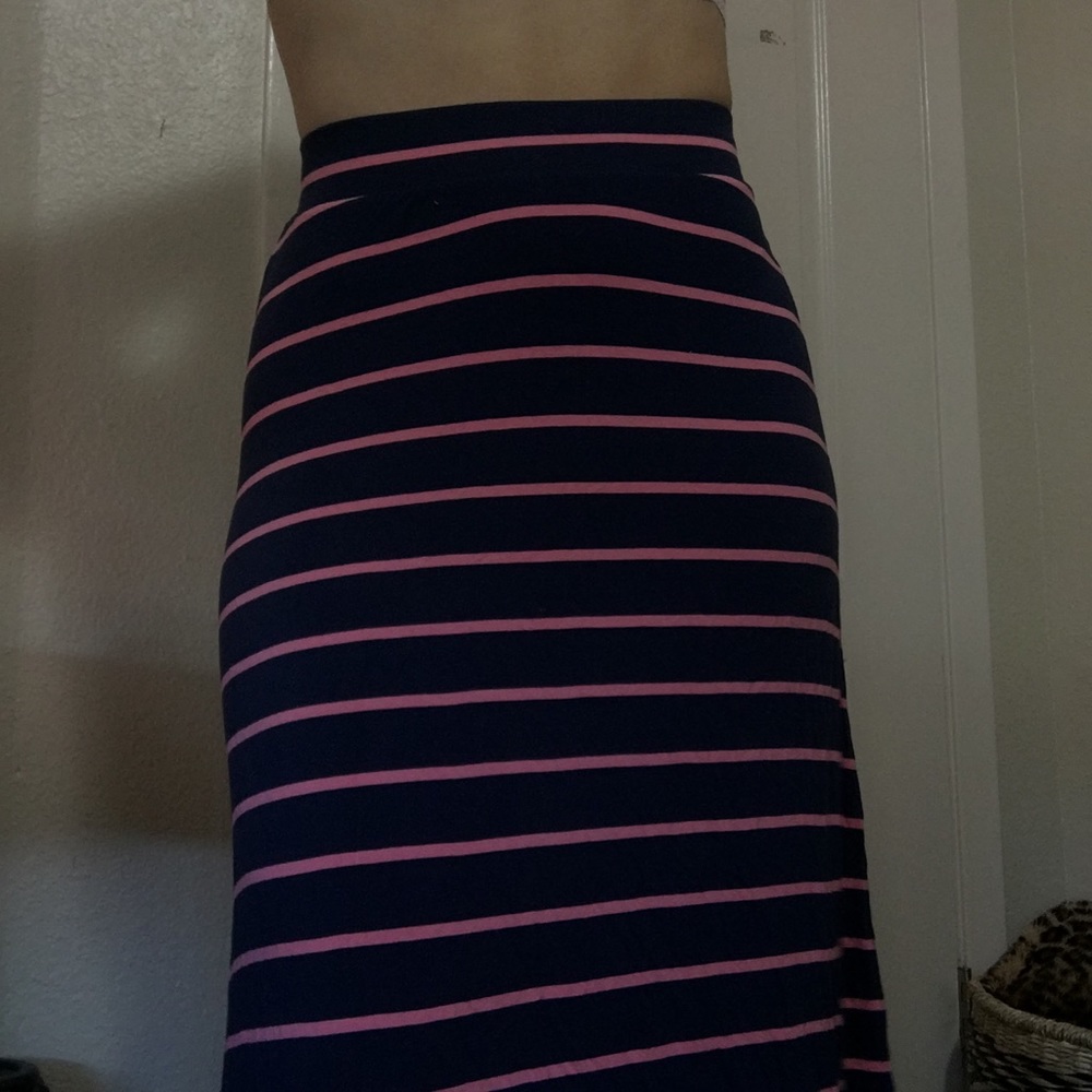 girls midi blue and navy striped flowy skirt